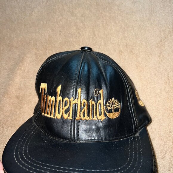 Timberland Vintage Black Leather‎ Cap Regulated Hat Made in USA H01 - Picture 1 of 5